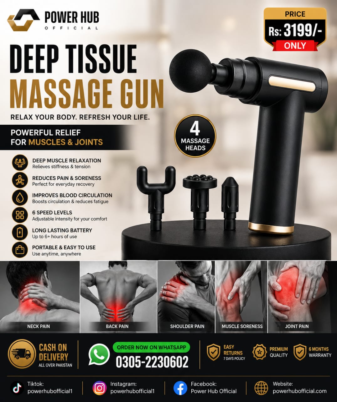Heavy Duty Massage Gun (4-in-1)